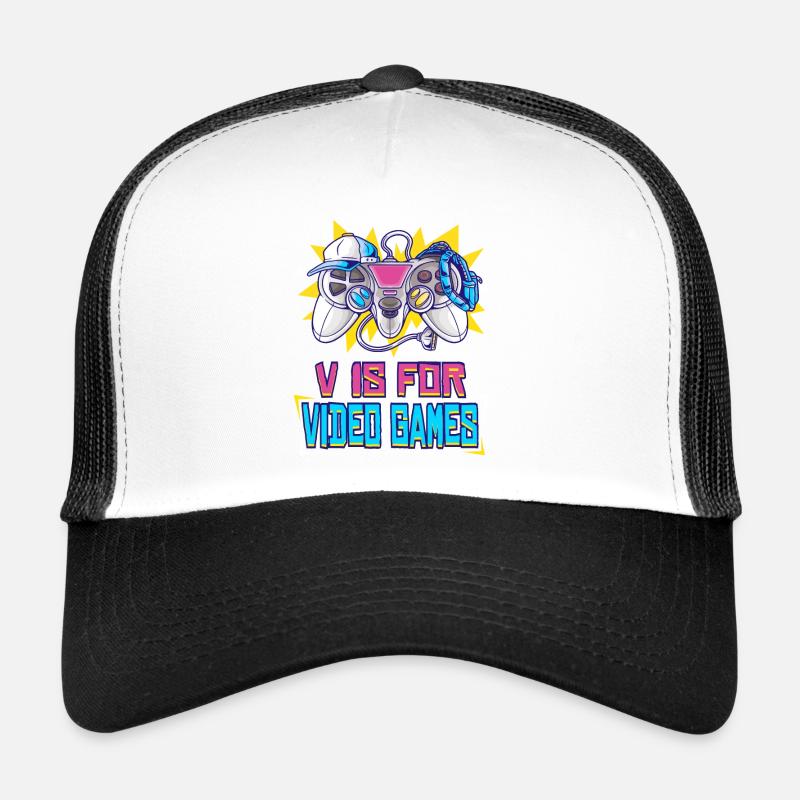 V is for Video Games: Stylish Controller Design - Trucker Cap - white/black
