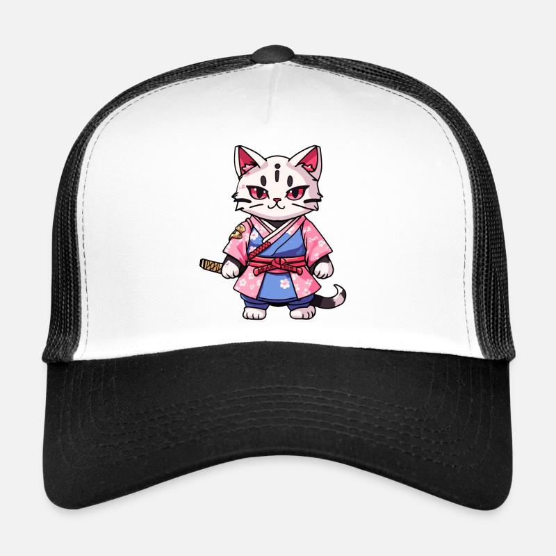 Samurai Cat & Cherry Blossoms #14 - Trucker Cap - white/black