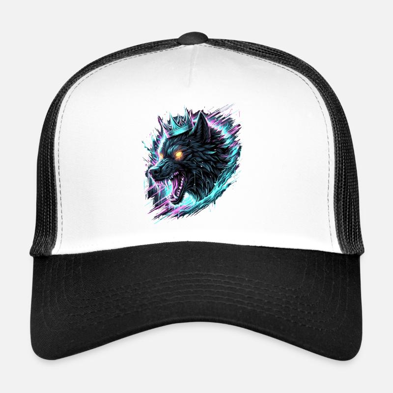 Königlicher Wolf Synthwave - Trucker Cap - Weiß/Schwarz