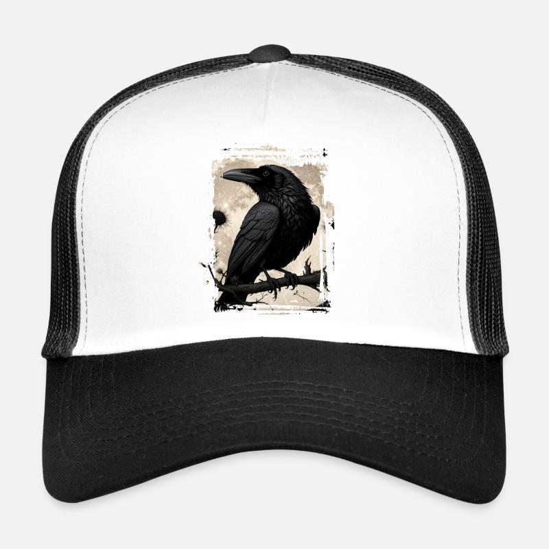 Corbeau sur branche devant la pleine lune Casquette trucker 