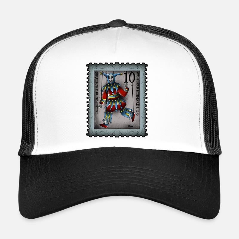 Briefmarke Narr - Trucker Cap - Weiß/Schwarz