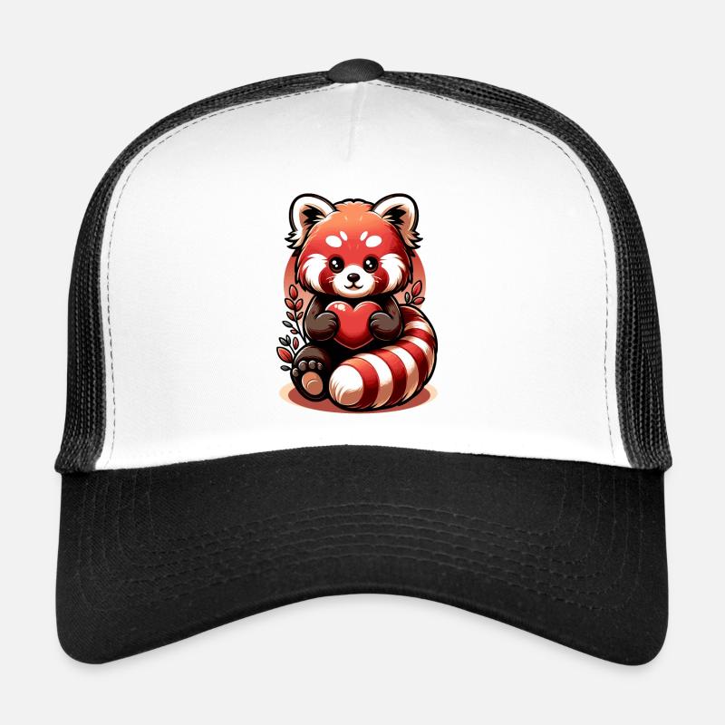 Red Panda Lovers – mignon panda roux avec cœur - Casquette trucker  - blanc/noir