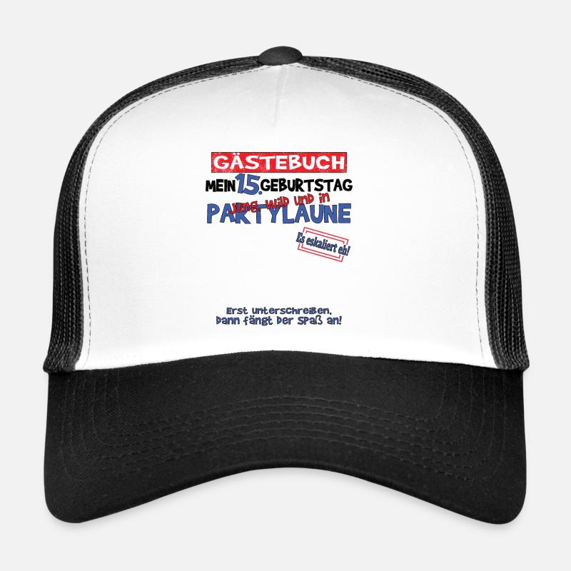 15. Geburtstag Mädchen & Junge Gästebuch - Trucker Cap - Weiß/Schwarz