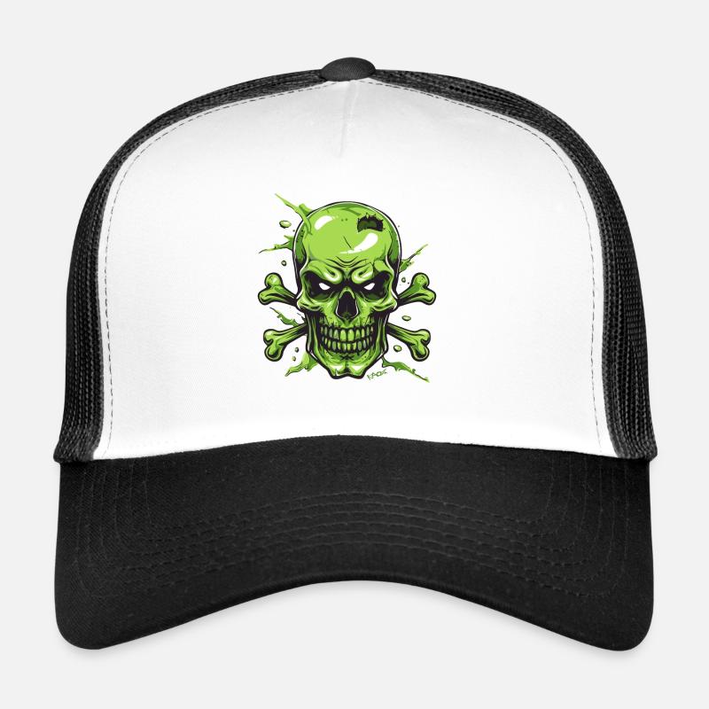 Crâne et os verts, crâne et os croisés Casquette trucker 