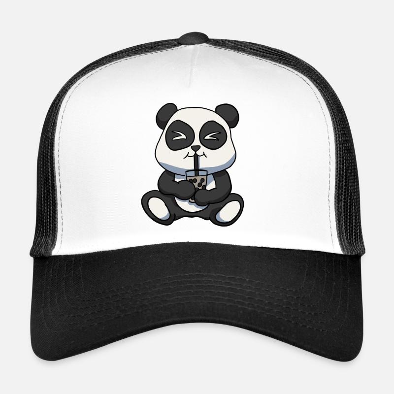 Anime Kawaii Bubble Tea Drinking Panda Bear Hand D Trucker Cap