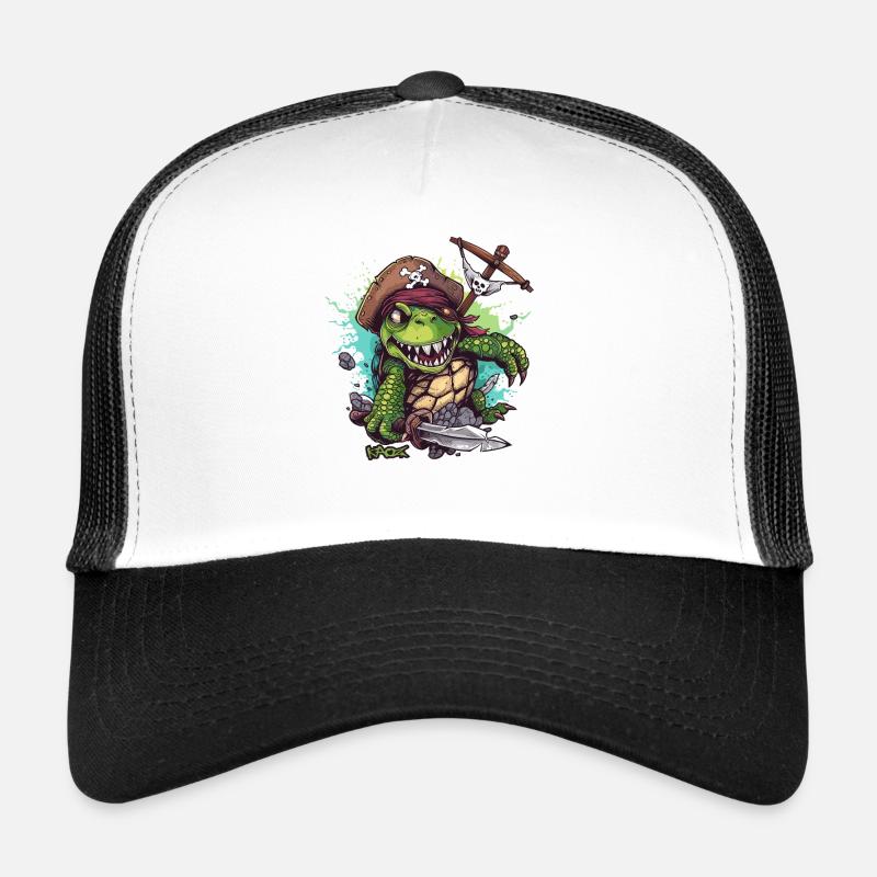 Funny Cartoon Turtle: Turtle Pirate Trucker Cap