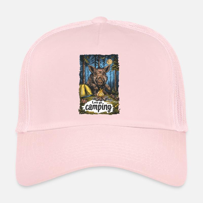 Lets Go Camping Wild Boar Adventure Camping Trucker Cap