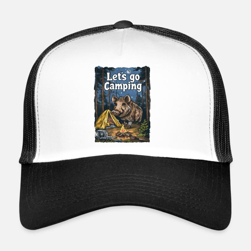 Lets Go Camping Wildschwein Abenteuer Zelten - Trucker Cap - Weiß/Schwarz
