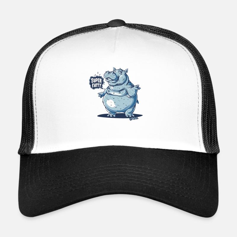 Super dickes pummeliges Cartoon Nilpferd - Trucker Cap - Weiß/Schwarz