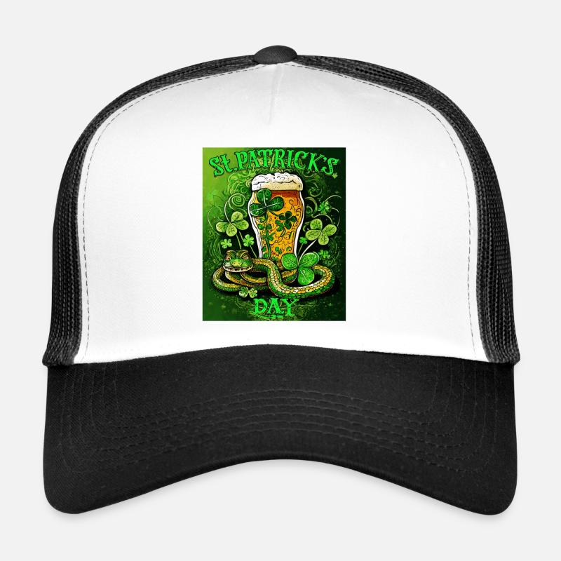 ST PATRICK ́S DAY SNAKE BEER SHAMROCK Trucker Cap