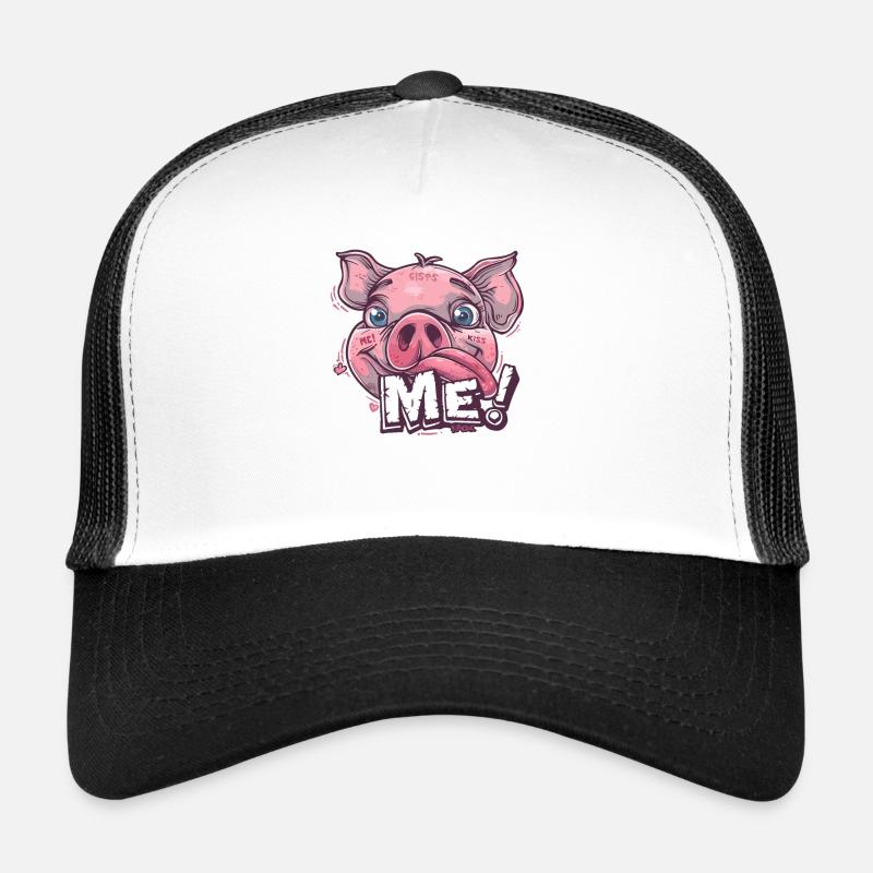Mignon, drôle, cochon, embrasse-moi - Casquette trucker  - blanc/noir