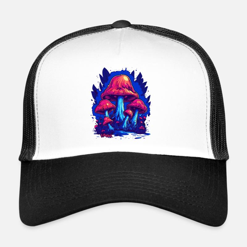Seltsamer blau-pinker Pilzwald der Pilze - Trucker Cap - Weiß/Schwarz
