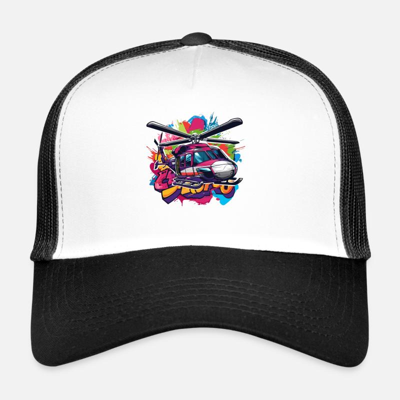 Ein farbenfroher Graffiti Hubschrauber - Trucker Cap - Weiß/Schwarz