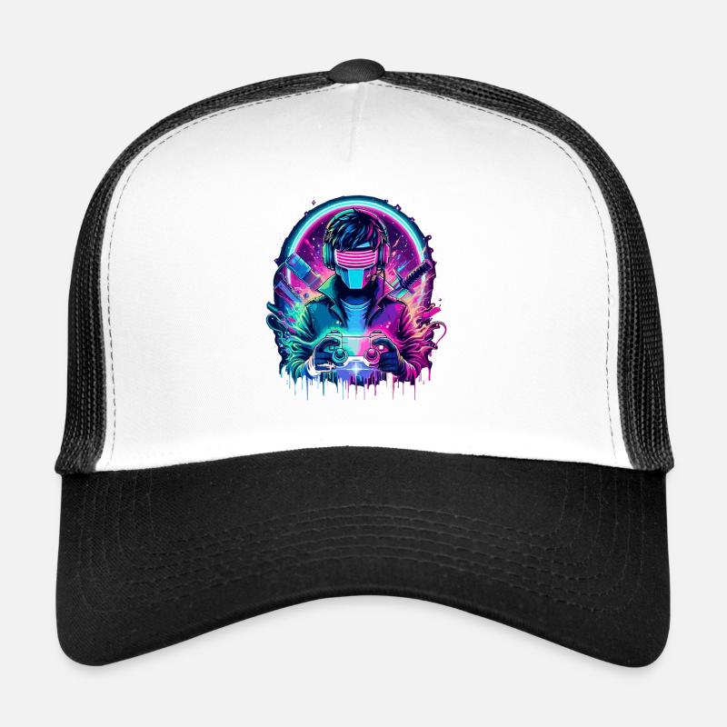 Cyber contrôleur néon - Puissance de jeu rétro Casquette trucker 
