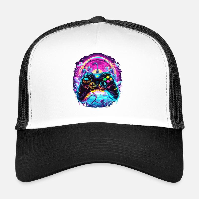 Synthwave Gamer Controller Fantasie Retro Gaming - Trucker Cap - Weiß/Schwarz