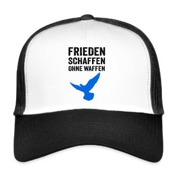 FRIEDEN SCHAFFEN OHNE WAFFEN mit Friedenstaube - Trucker Cap - Weiß/Schwarz - Vorne
