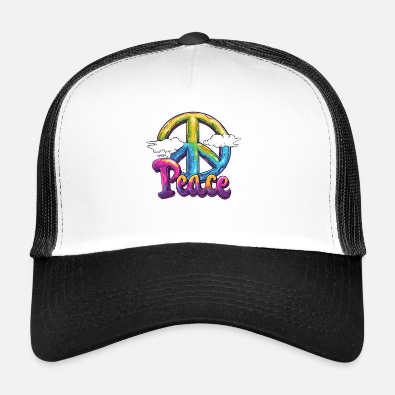 Couleurs de l’arc-en-ciel, nuages blancs et paix Casquette trucker 