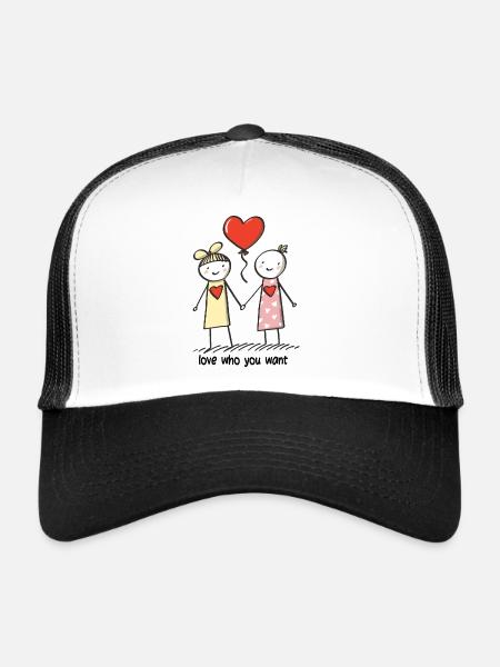 Stick Figure Lesbiennes Amoureuses Amour - Casquette trucker  - blanc/noir - Devant