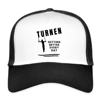 Turnen Turner an den Ringen Spruch Jungs + Männer - Trucker Cap - Weiß/Schwarz - Vorne
