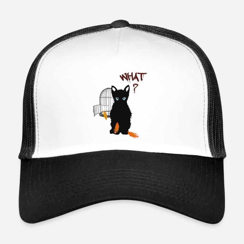 Little black cute kitten and bird Trucker Cap