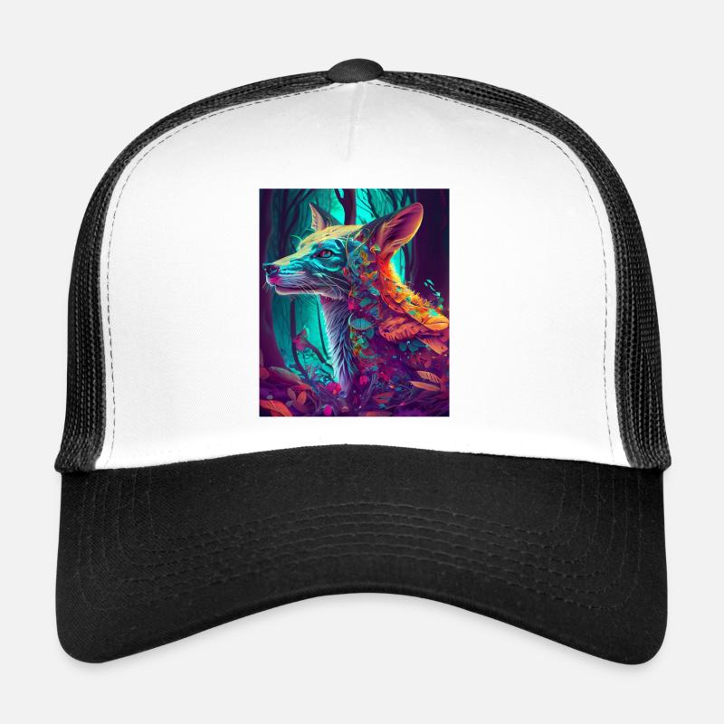 Petit renard dans la mer de feuilles couleur néon Casquette trucker 