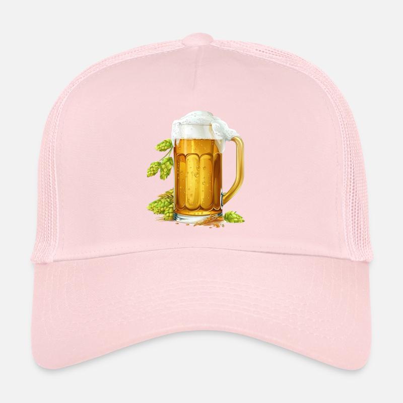 Frosty beer in a jug with hops and barley Trucker Cap