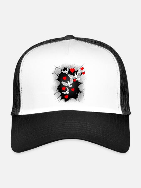 Colombe de la Paix Cœur Paix Paix Mondiale Paix - Casquette trucker  - blanc/noir - Devant