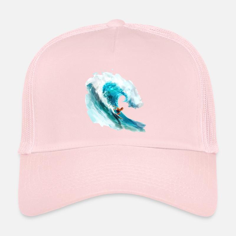 Surfer riding a big wave in a 2D Trucker Cap