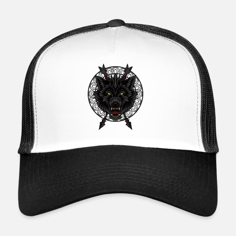 Schwarzer Wolf T-Shirt Pfeile wütend Wölfe Hunde Hund Trucker Cap