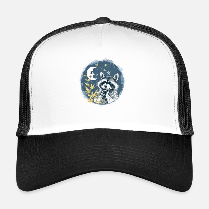 Sterne, Mond und schlafender Waschbär - Trucker Cap - Weiß/Schwarz