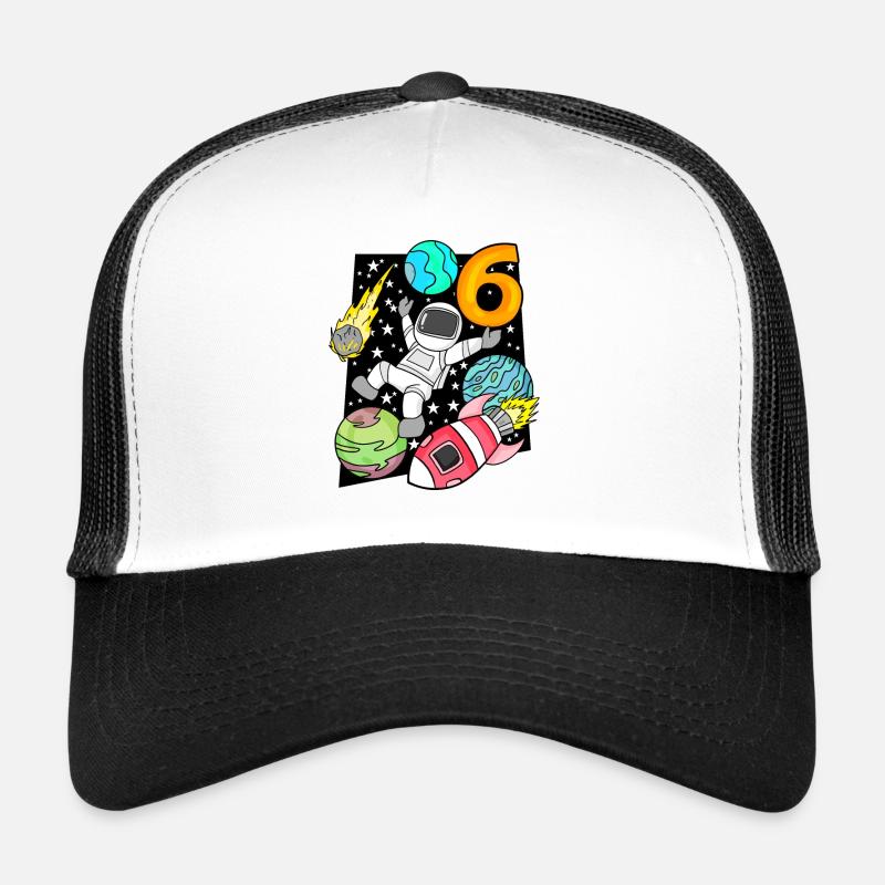 6 Geburtstag Junge Astronaut Rakete - Trucker Cap - Weiß/Schwarz
