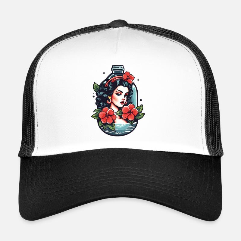 Tatouage de dessin animé classique et bouteille de parfum Casquette trucker 