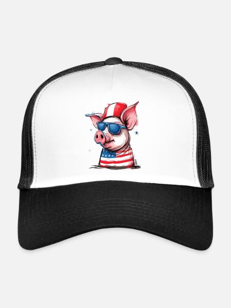 Pigtriotian Patriot : Cochon des États-Unis - Casquette trucker  - blanc/noir - Devant