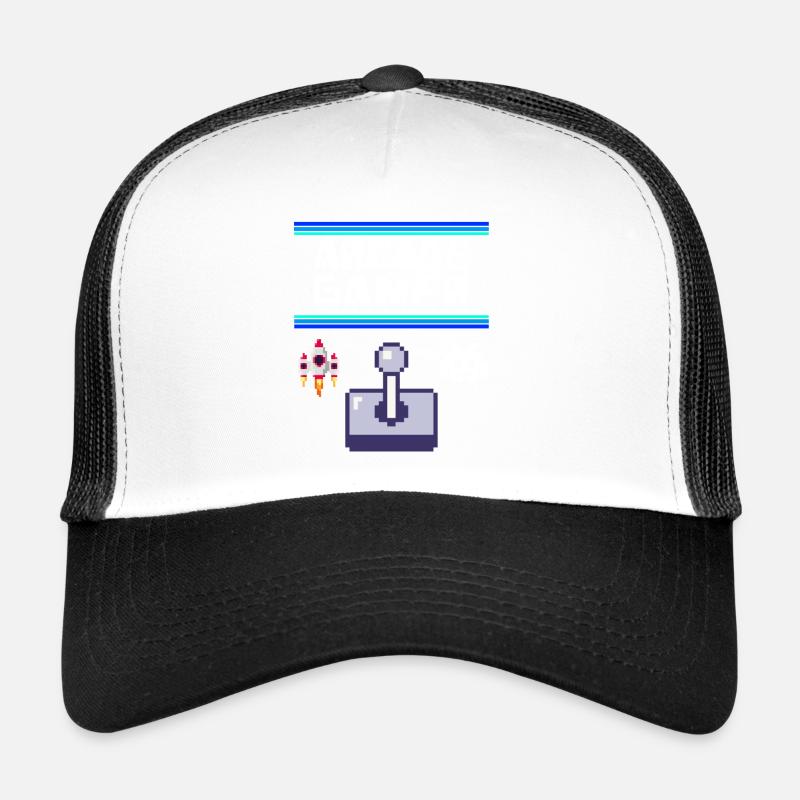 Arcade Gamer Pixel Alien Invader Joystick Retro Trucker Cap