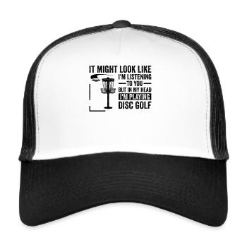 Disc Golf - Mais dans ma tête, je joue au disc golf - Casquette trucker  - blanc/noir - Devant