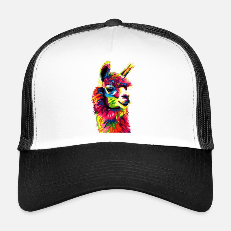 Alpaka Pop Art Bunte Farben Lama Regenbogen Alpaka Trucker Cap