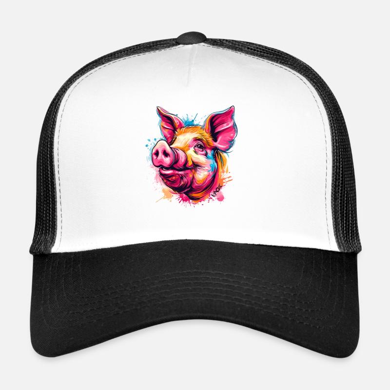 Buntes Farbspritzer Schwein Trucker Cap