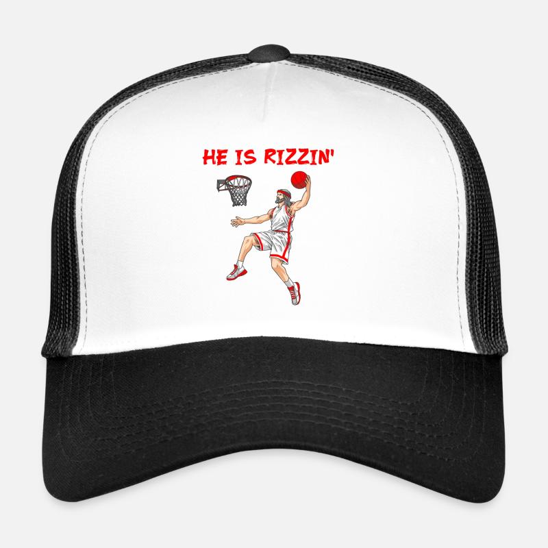 He is risen! Outfit for Easter, Basketball Jesus Trucker Cap