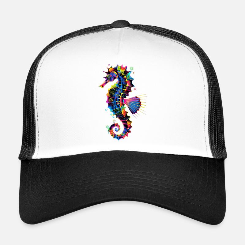 Seepferdchen Pop Art Bunt Aquarist Süßes Seepferd - Trucker Cap - Weiß/Schwarz
