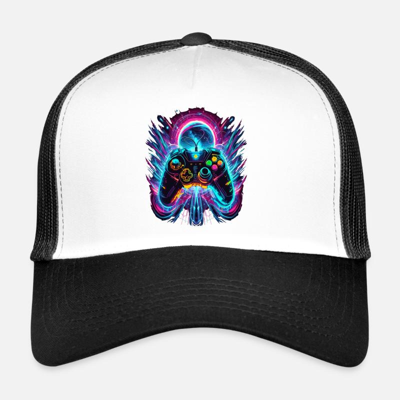 Vibrant Neonfarben Retro Gaming Controller - Trucker Cap - Weiß/Schwarz