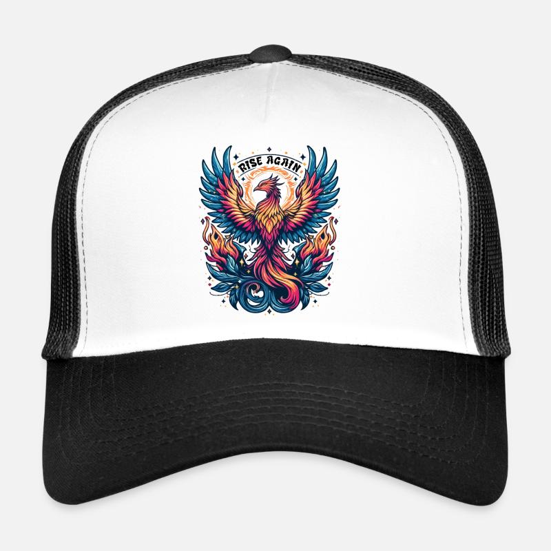 Phönix - Erhebe dich erneut. Vogel, Phönixflammen, - Trucker Cap - Weiß/Schwarz