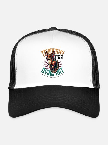 Taxidermie : c’est un motif de cerf d’art mourant - Casquette trucker  - blanc/noir - Devant