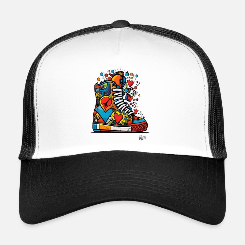 Funky Graffiti : Baskets colorées avec des cœurs Casquette trucker 