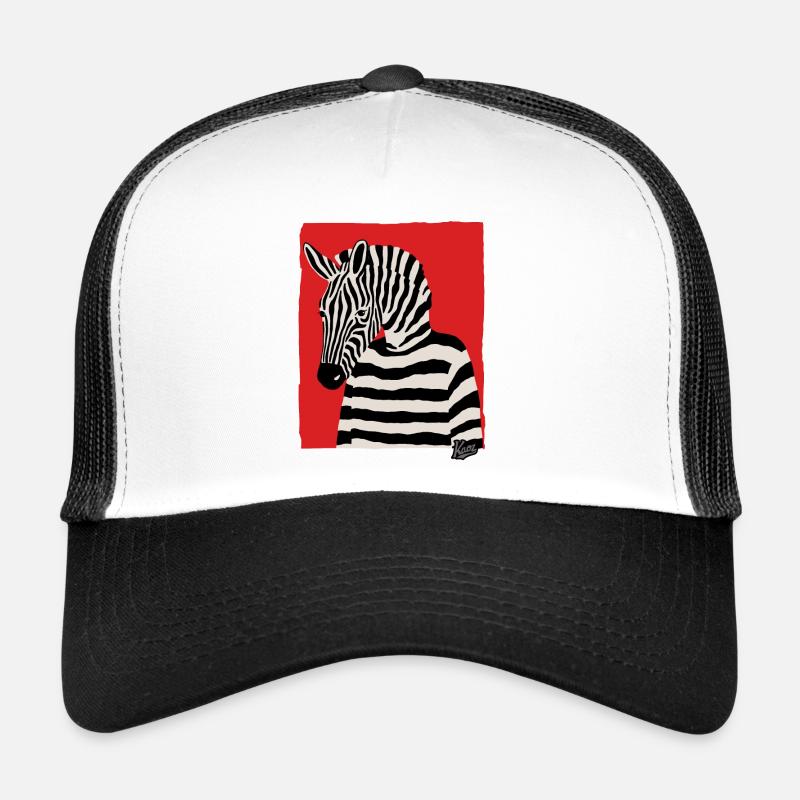 Cartoon Comic Kunst eines Zebra mit Pullover - Trucker Cap - Weiß/Schwarz