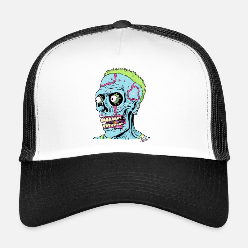 Crazy Stupid Zombie Punk Skull - Trucker Cap - white/black