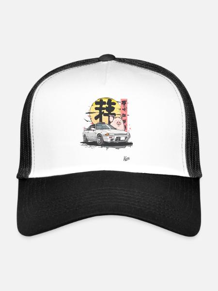 Un cochon amusant et une course de rue japonaise - Casquette trucker  - blanc/noir - Devant