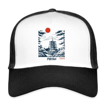 Fuji-San - Mount Fuji with temple Japan - Trucker Cap - white/black - Front