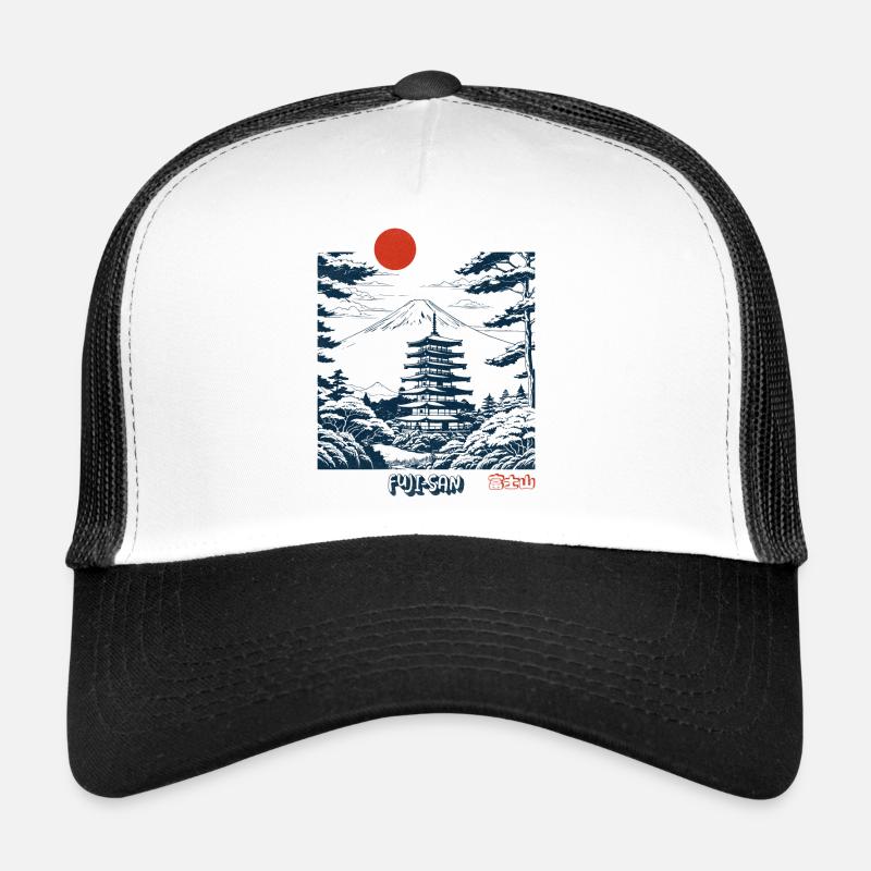 Fuji-San - Mount Fuji mit Tempel Japan - Trucker Cap - Weiß/Schwarz
