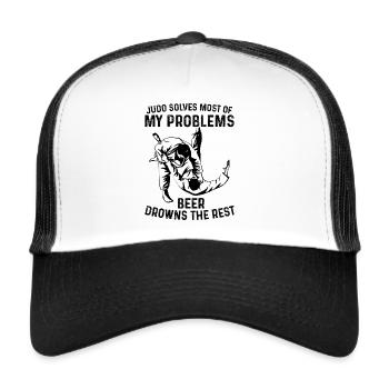 Judo solves most of my problems beer drowns the re - Trucker Cap - white/black - Front