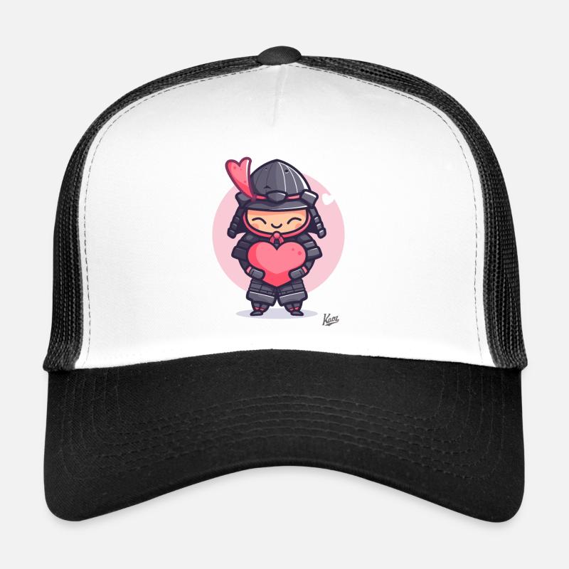 kawaii cute shogun samurai with heart and love - Trucker Cap - white/black